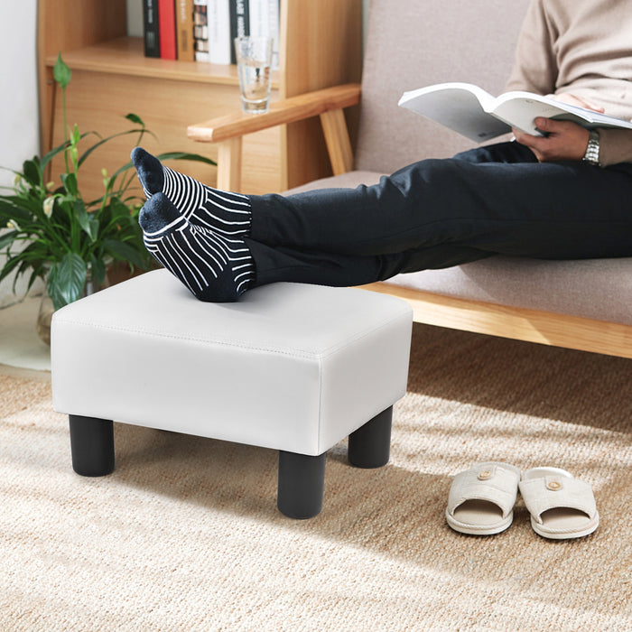 Small PU Leather Rectangular Seat Ottoman Footstool-White