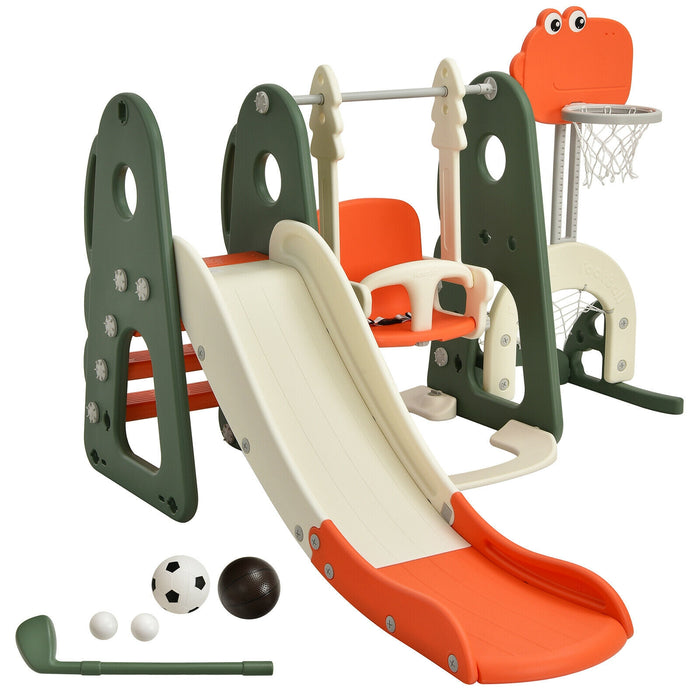 6 in 1 Toddler Slide and Swing Set with Ball Games-Orange