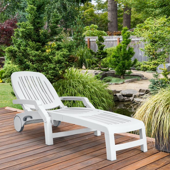 Adjustable Patio Sun Lounger with Weather Resistant Wheels-White