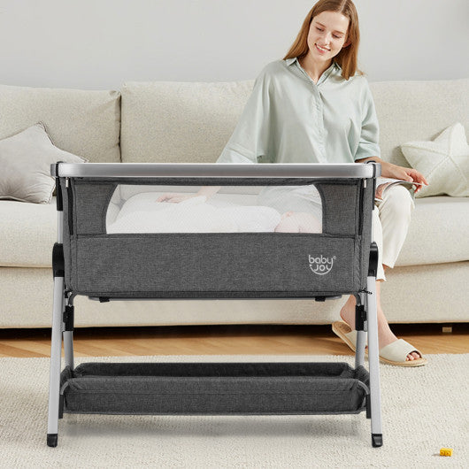 Baby Bed Side Crib Portable Adjustable Infant Travel Sleeper Bassinet-Dark Gray