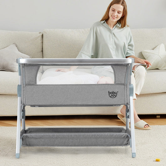 Baby Bed Side Crib Portable Adjustable Infant Travel Sleeper Bassinet-Gray