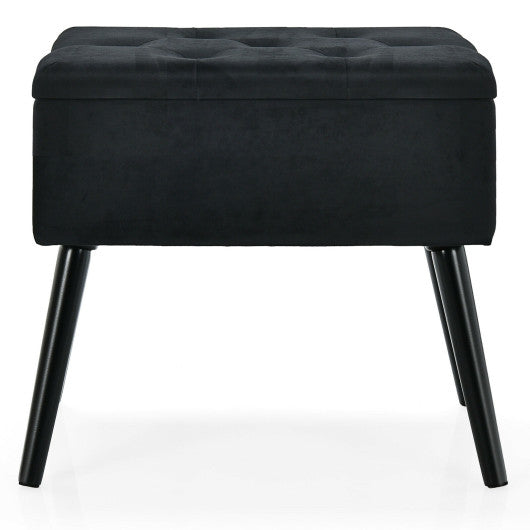 Velvet Storage Ottoman with Solid Wood Legs for Living Room Bedroom