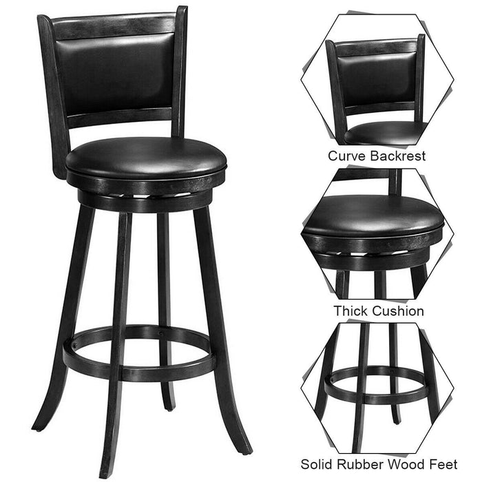 Set of 2 29 Inch Swivel Bar Height Stool Wood Dining Chair Barstool-Black