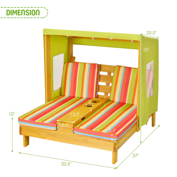 Kids Patio Lounge Chair with Cup Holders and Awning-Multicolor