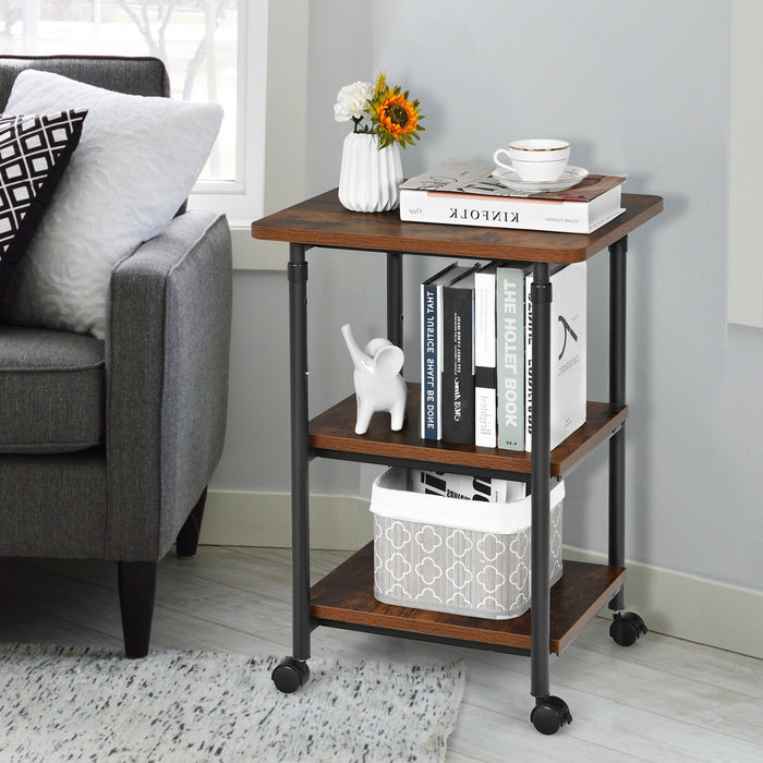 3-tier Adjustable Printer Stand with 360Â° Swivel Casters-Brown