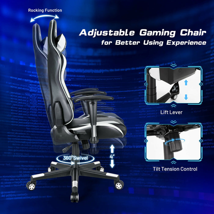 Gaming Chair Adjustable Swivel Racing Style Computer Office Chair-White