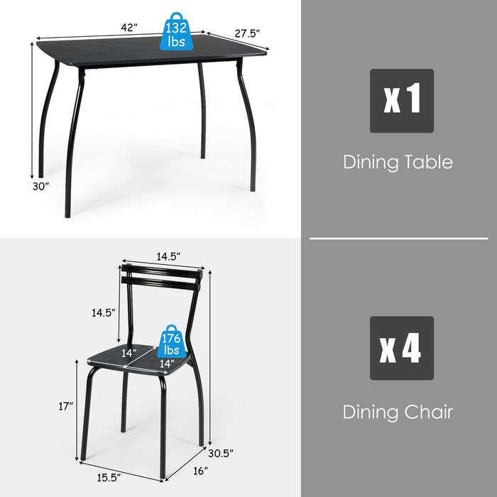 5 Pieces Dining Table Set with 4 Chairs and Backrests