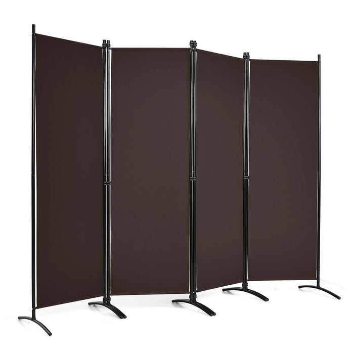 4-Panel  Room Divider with Steel Frame-Brown