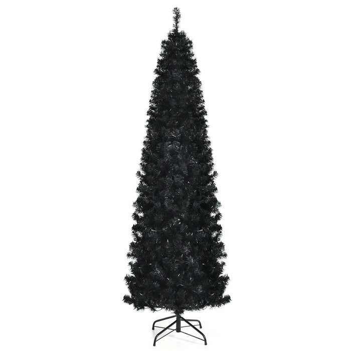 Pre-lit Christmas Halloween Tree with PVC Branch Tips and Warm White Lights-7 ft