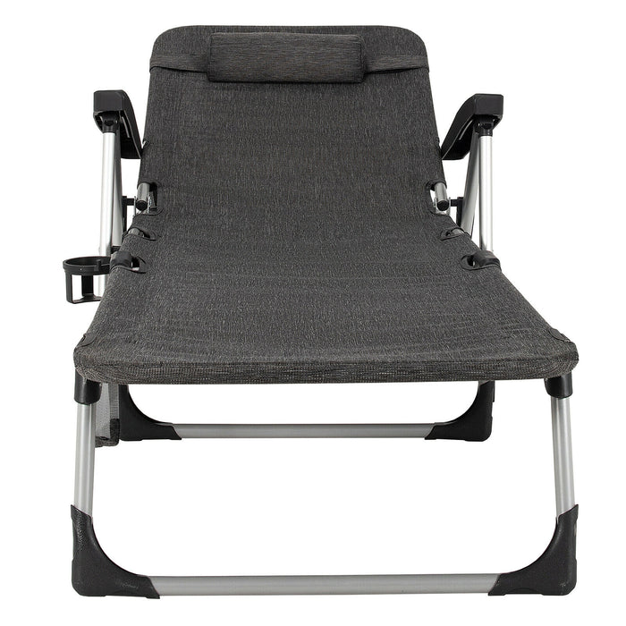 Beach Folding Chaise Lounge Recliner with 7 Adjustable Position-Gray