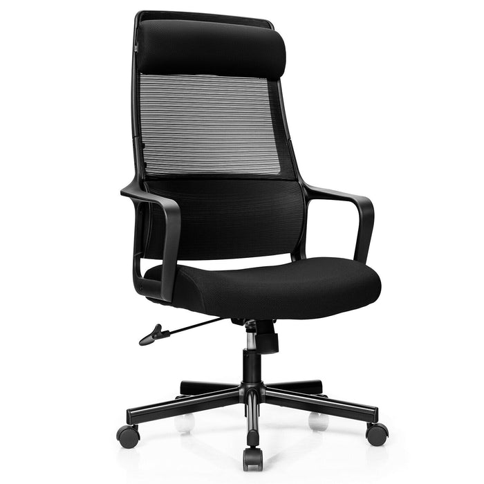 Adjustable Mesh Office Chair with Heating Support Headrest-Black