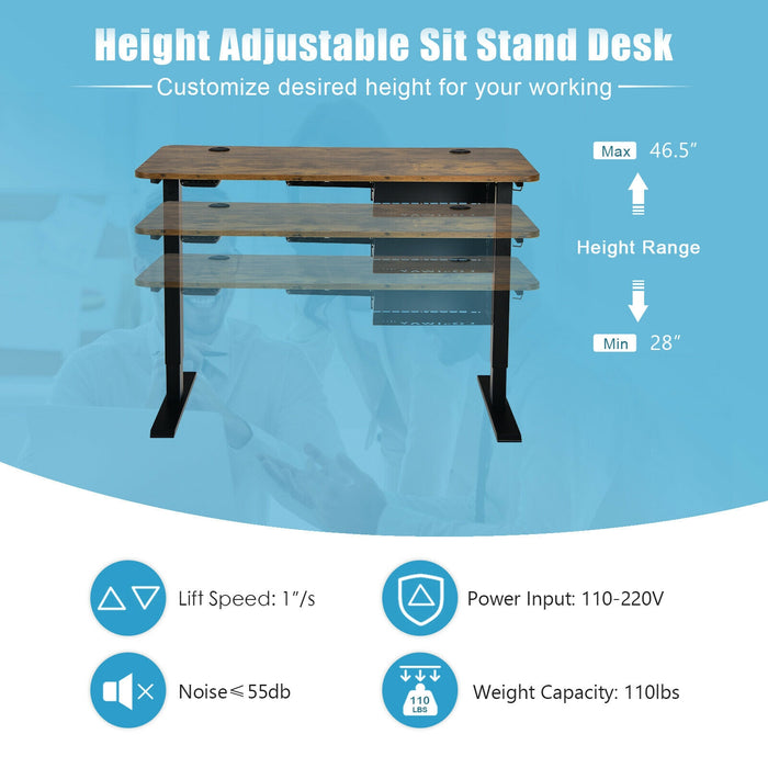 48-inch Electric Height Adjustable Standing Desk with Control Panel-Rustic Brown