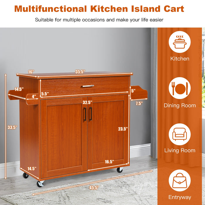 Rolling Kitchen Island Cart with Towel and Spice Rack-Orange