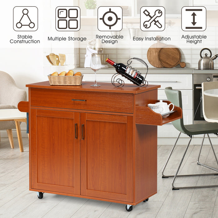 Rolling Kitchen Island Cart with Towel and Spice Rack-Orange