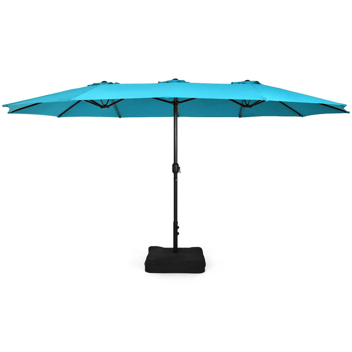 15 Feet Double-Sided Twin Patio Umbrella with Crank and Base-Turquoise