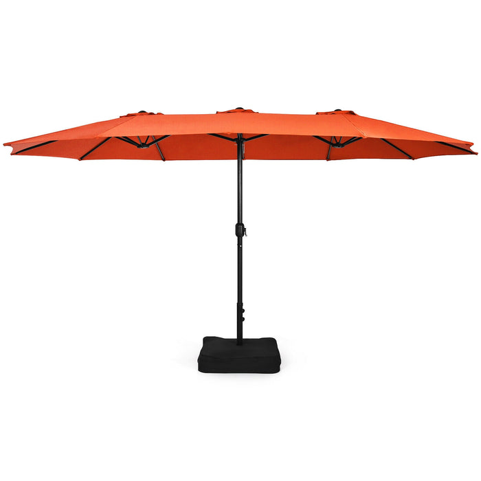 15 Feet Double-Sided Twin Patio Umbrella with Crank and Base-Orange