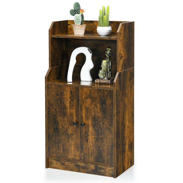 Storage Cabinet Bookcase with Doors and Display Shelf-Rustic Brown