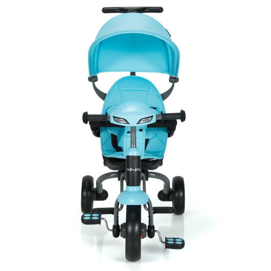 6-in-1 Foldable Baby Tricycle Toddler Stroller with Adjustable Handle-Blue