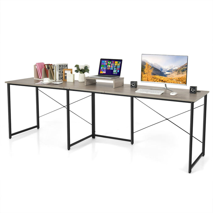 95 Inch 2-Person L-Shaped Long Reversible Computer Desk with Monitor Stand-Gray