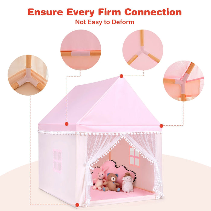 Kids Play Tent Large Playhouse Children Play Castle Fairy Tent Gift with Mat-Pink