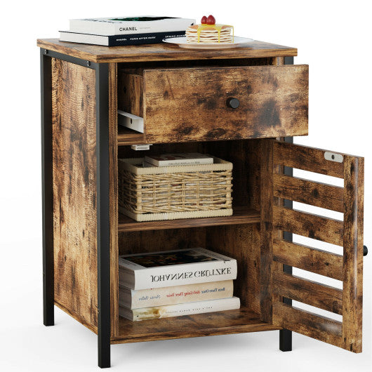 Industrial Nightstand with Drawer and Adjustable Shelf