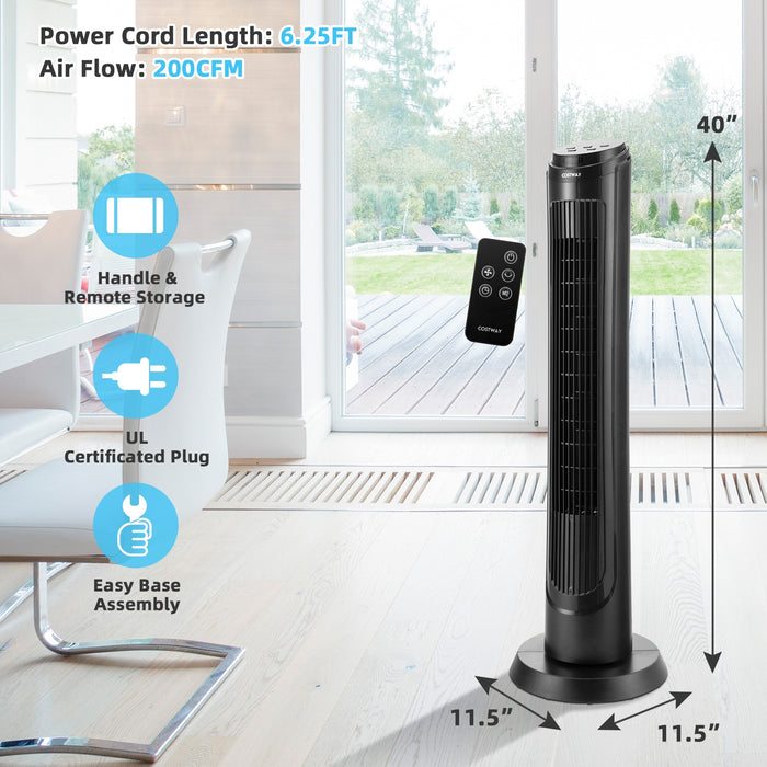 40 Inch Tower Fan with Remote 75Ëš Oscillating Fan with 3 Wind Modes and 4 Wind Speeds-Black