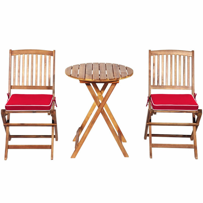 3 Pieces Patio Folding Bistro Set with Padded Cushion and Round Coffee Table-Red