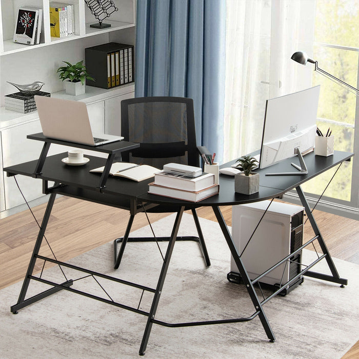 L Shaped Computer Desk Home Office Workstation with Movable Monitor Stand-Black