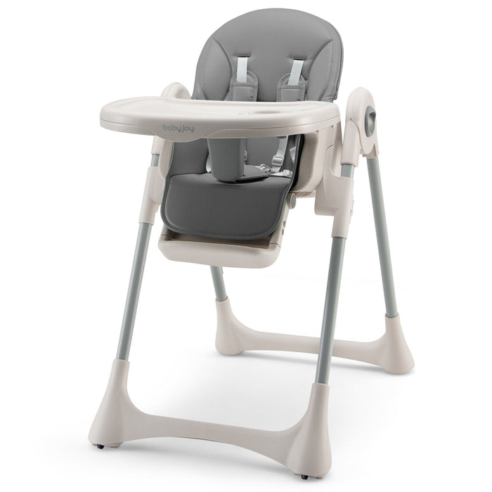 Baby Folding High Chair Dining Chair with Adjustable Height and Footrest-Gray