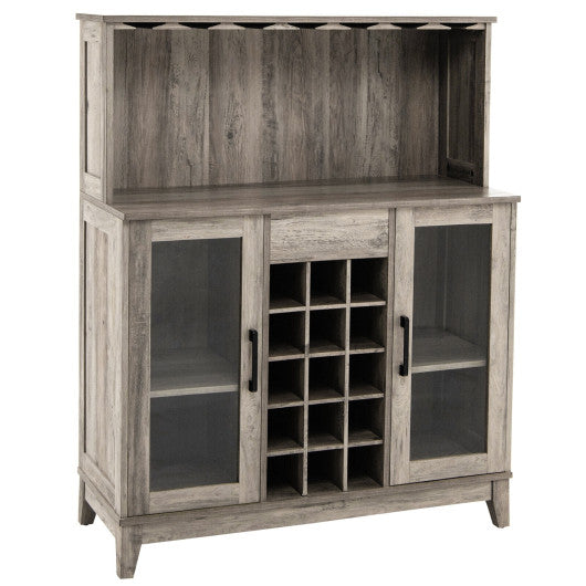 Storage Bar Cabinet with Framed Tempered Glass Door-Gray