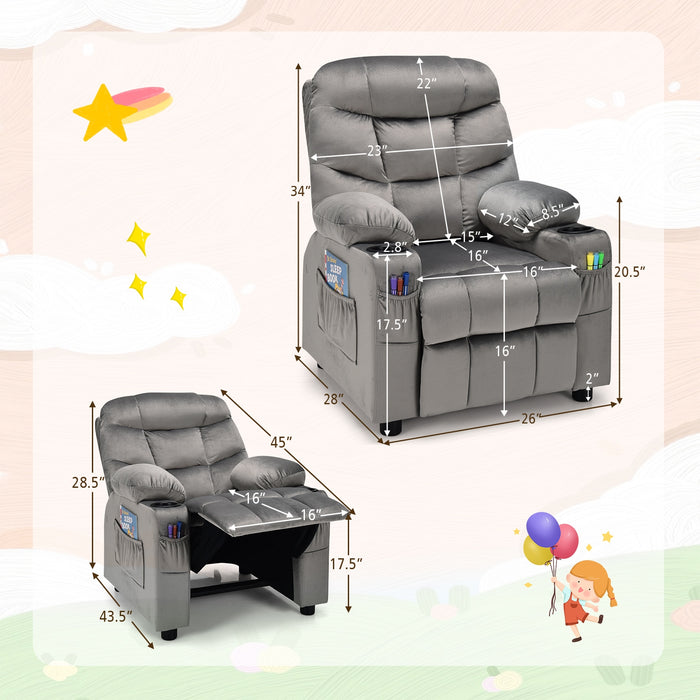 Kids Recliner Chair with Cup Holder and Footrest for Children-Light Gray