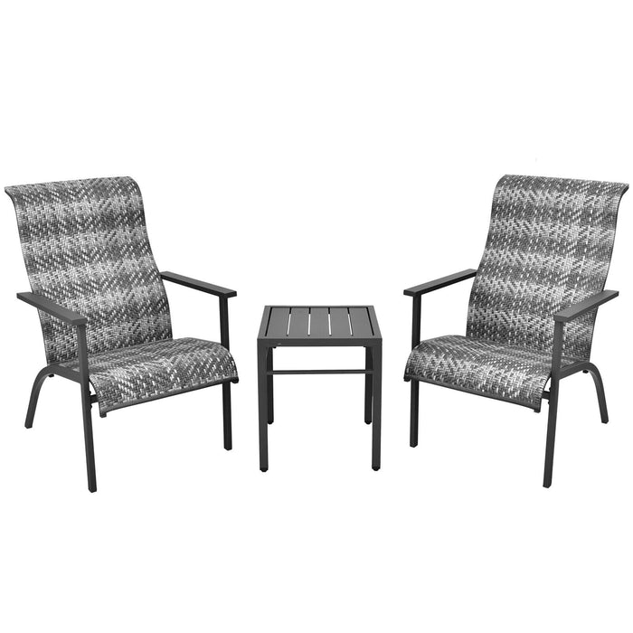 3 Pieces Patio Rattan Bistro Set with High Backrest and Armrest-Gray