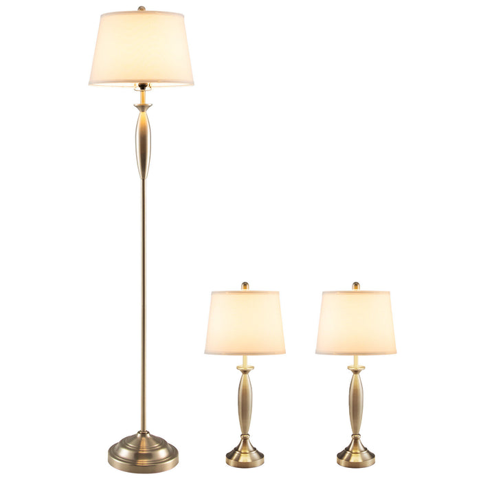 3-Piece Modern Nickel Finish Lamp Set-Silver