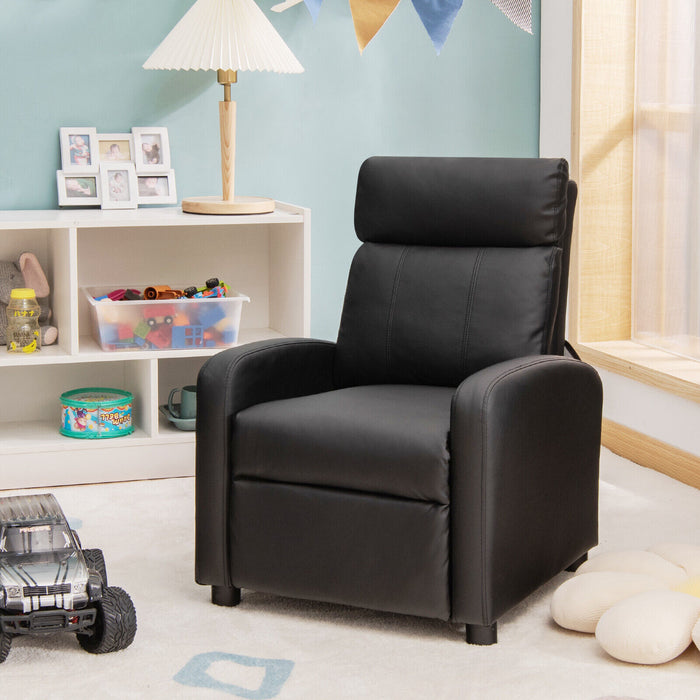 Ergonomic PU Leather Kids Recliner Lounge Sofa for 3-12 Age Group-Black