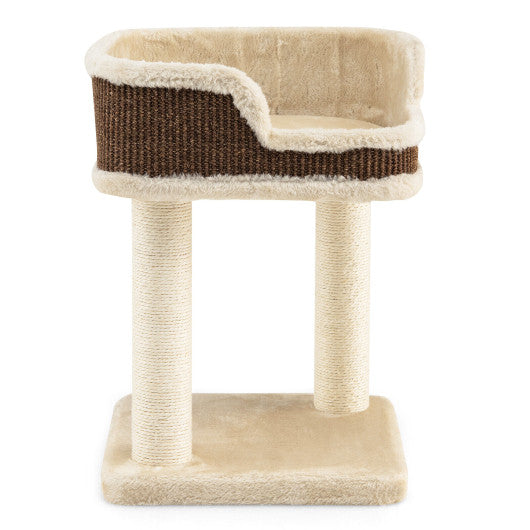 Multi-Level Cat Climbing Tree with Scratching Posts and Large Plush Perch-Beige