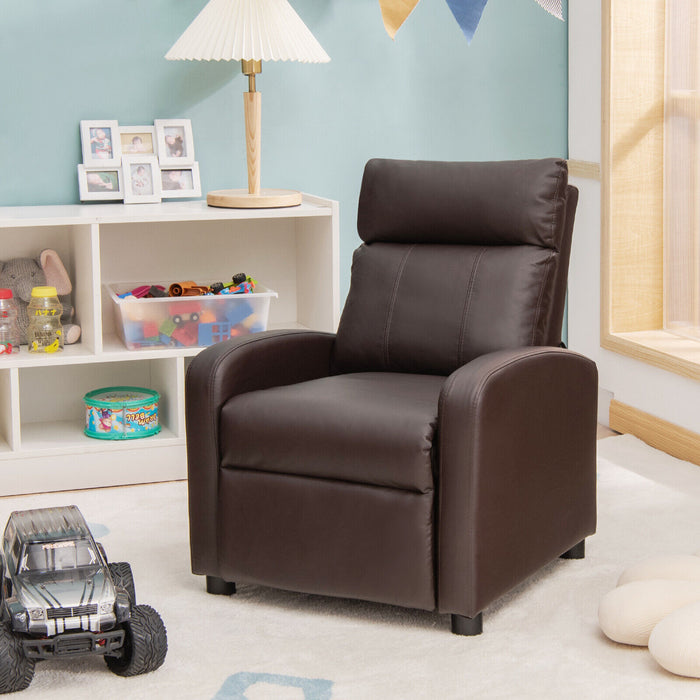 Ergonomic PU Leather Kids Recliner Lounge Sofa for 3-12 Age Group-Brown