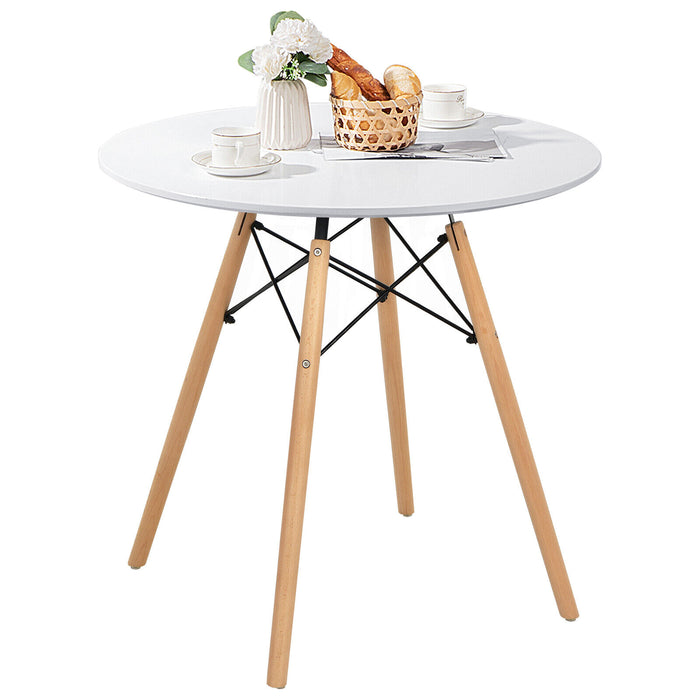 Round Modern Dining Table with Solid Wooden Leg-White