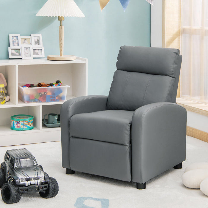 Ergonomic PU Leather Kids Recliner Lounge Sofa for 3-12 Age Group-Gray