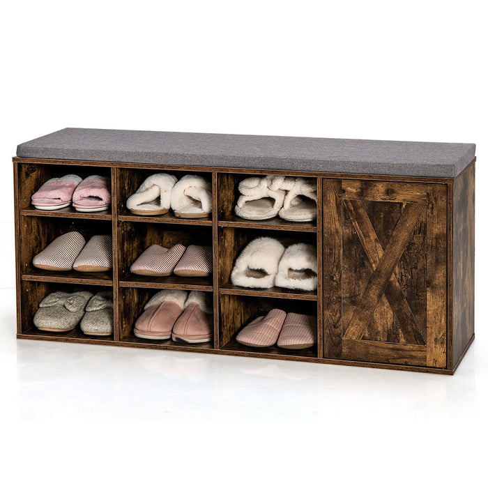 9-cube Adjustable Storage Shoe Bench with Padded Cushion-Rustic Brown