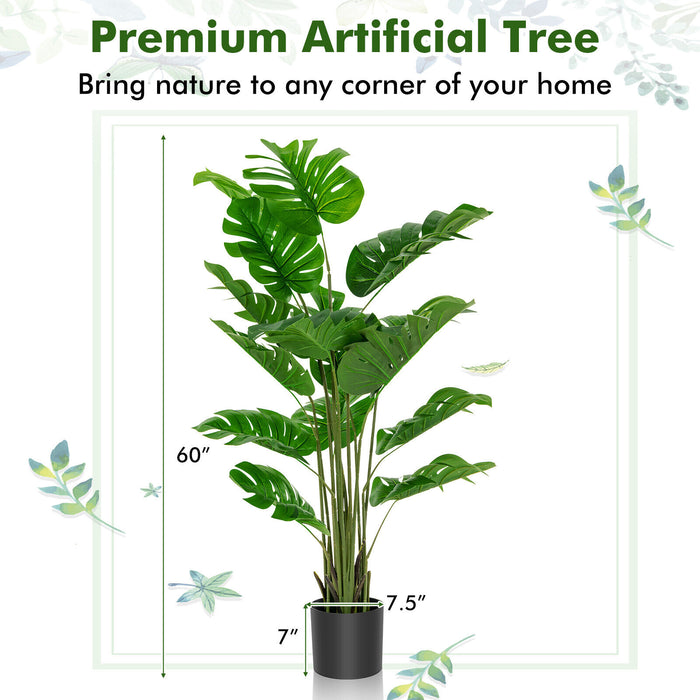 2 Pieces 5 Feet Artificial Monstera Tree Set