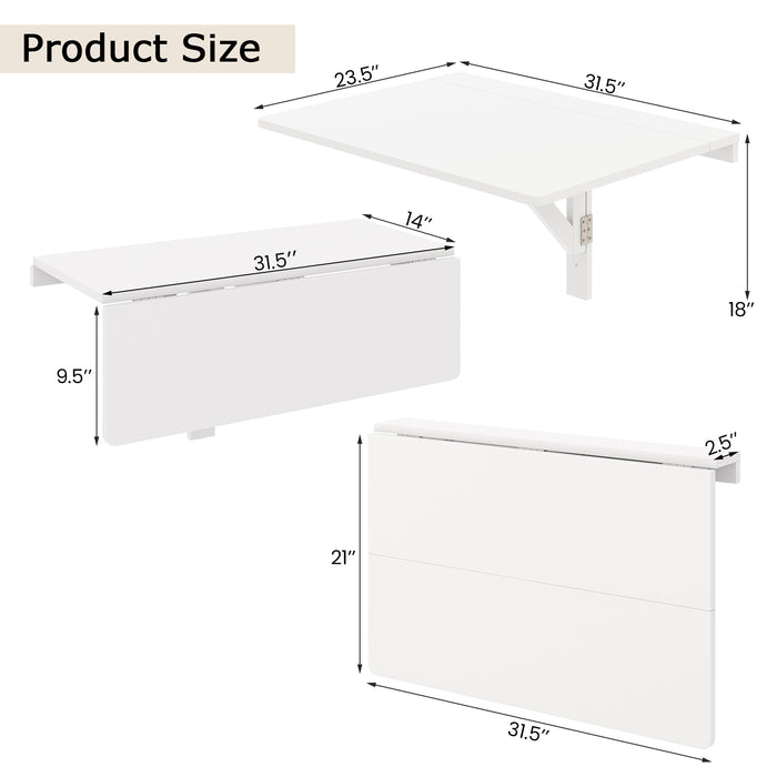 31.5 x 23.5 Inch Wall Mounted Folding Table for Small Spaces-White