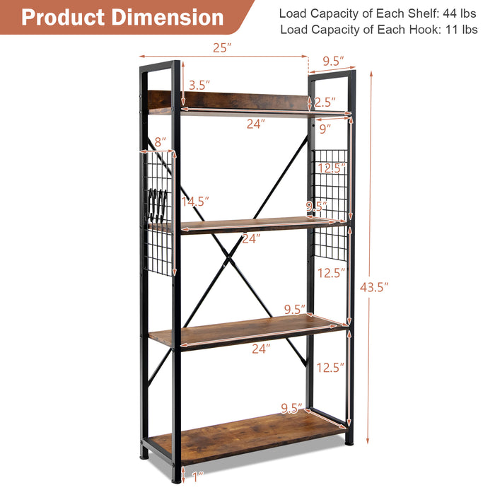 4 -Tier Industrial Open Storage Bookshelf-Coffee