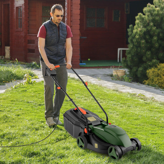 10 AMP 13 Inch Electric Corded Lawn Mower with Collection Box-Black & Green