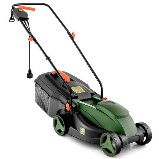 10 AMP 13 Inch Electric Corded Lawn Mower with Collection Box-Black & Green