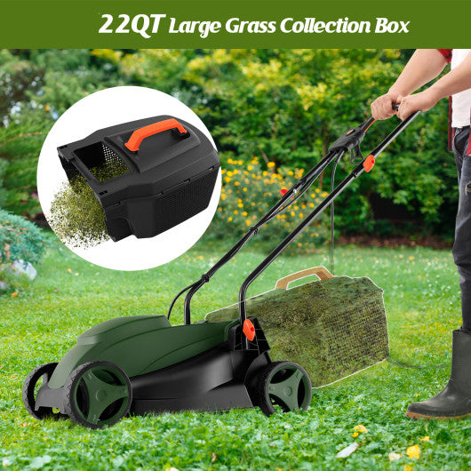 10 AMP 13 Inch Electric Corded Lawn Mower with Collection Box-Black & Green