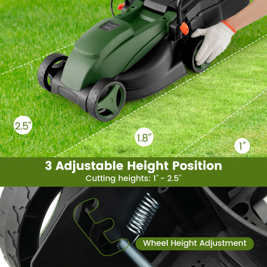 10 AMP 13 Inch Electric Corded Lawn Mower with Collection Box-Black & Green