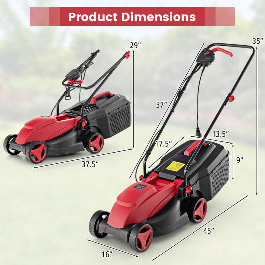 10 AMP 13 Inch Electric Corded Lawn Mower with Collection Box-Red