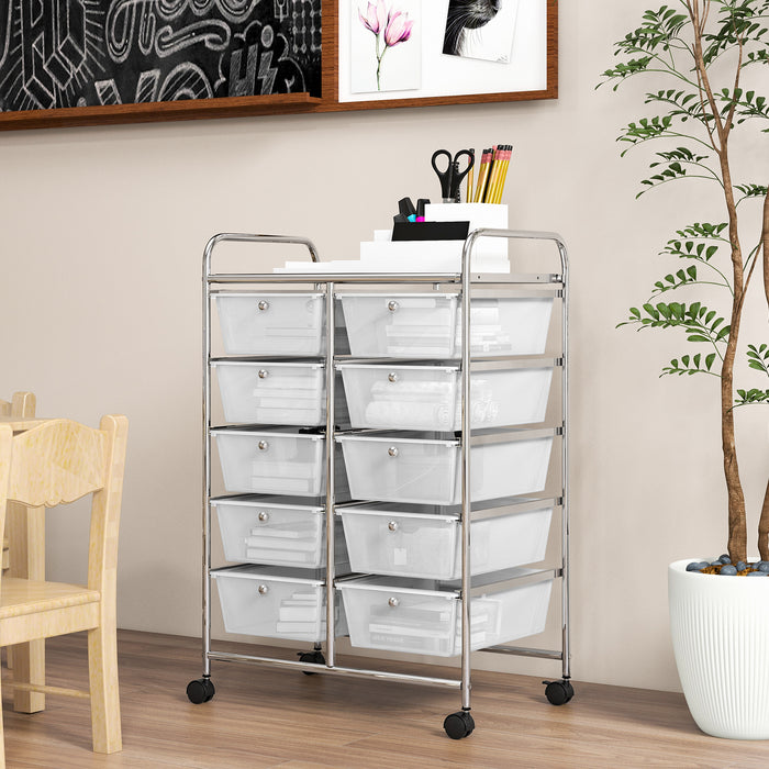 10-Drawer Rolling Storage Cart-Transparent