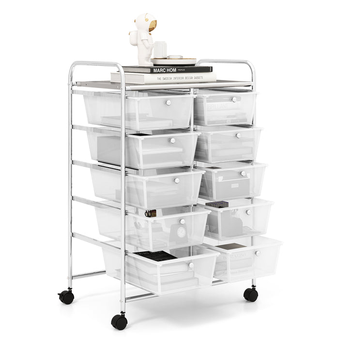 10-Drawer Rolling Storage Cart-Transparent