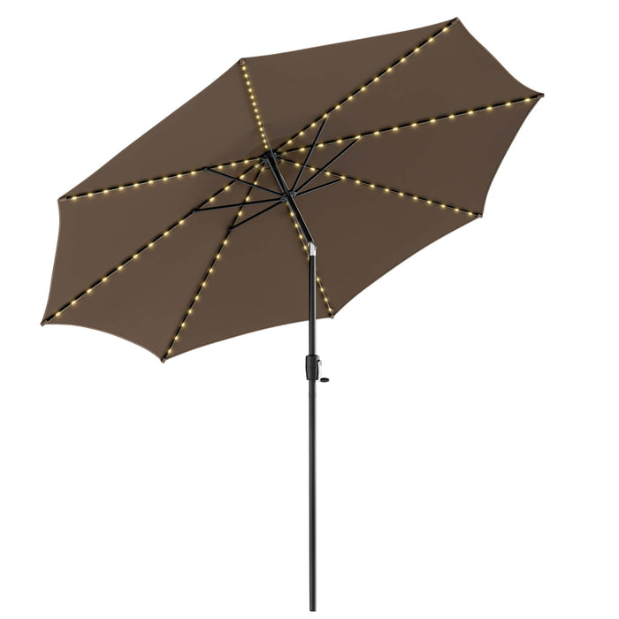 10 Feet Patio Umbrella with 112 Solar Lights and Crank Handle-Coffee